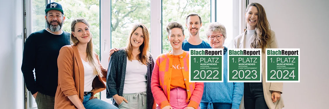 Musik- und Event-Team mit Preisen bei BlachReport für 2022-2024.